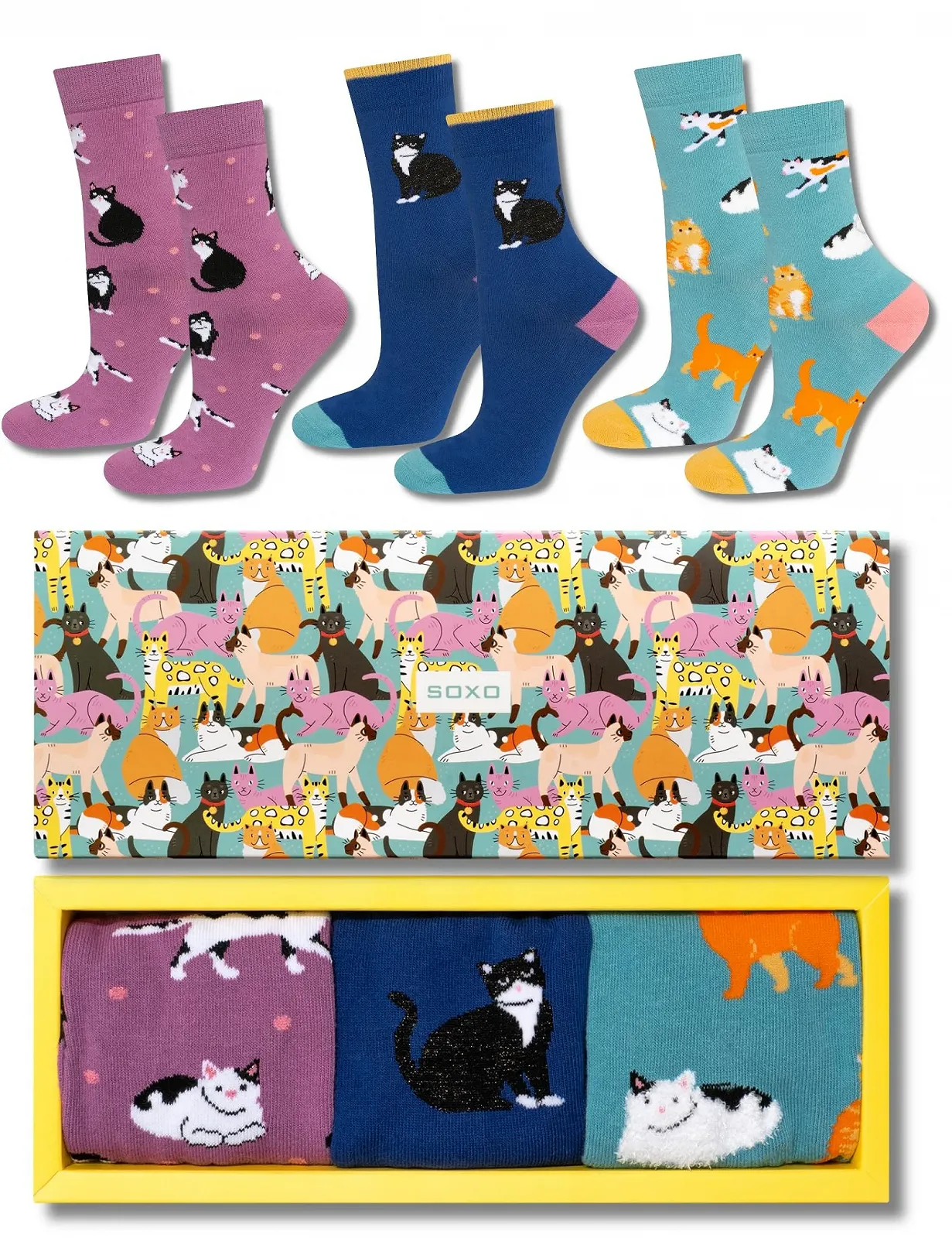 Шкарпетки Soxo Котячі Жіночі Кумедні 35-40 3 Пари, фото №1