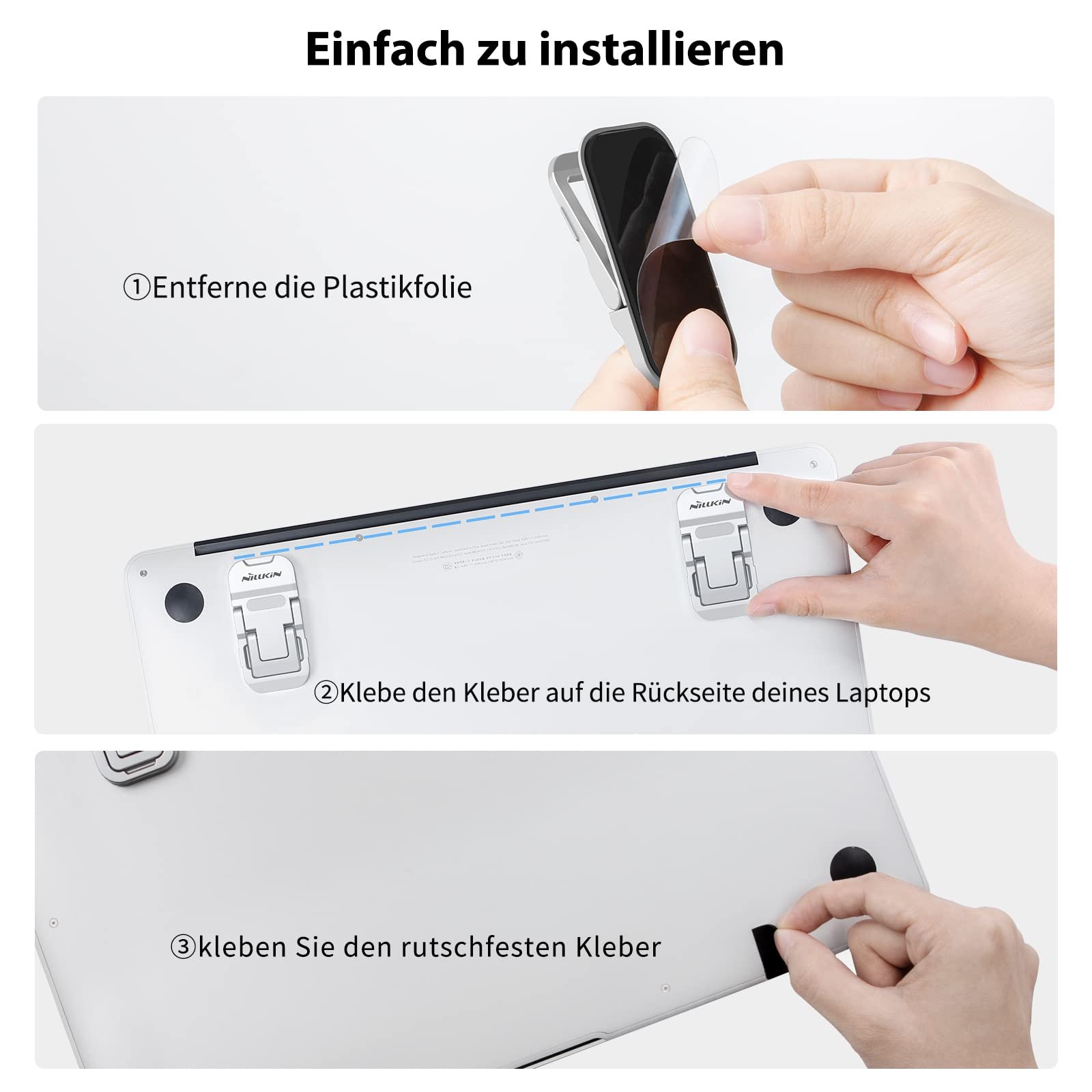 Підставка для клавіатури Nillkin, складна невидима для клавіатури, регульовані ніжки для ноутбука з нековзною силіконовою підкладкою, сумісна з усіма ноутбуками/MacBook/ноутбуками/клавіатурами, срібна, фото №7