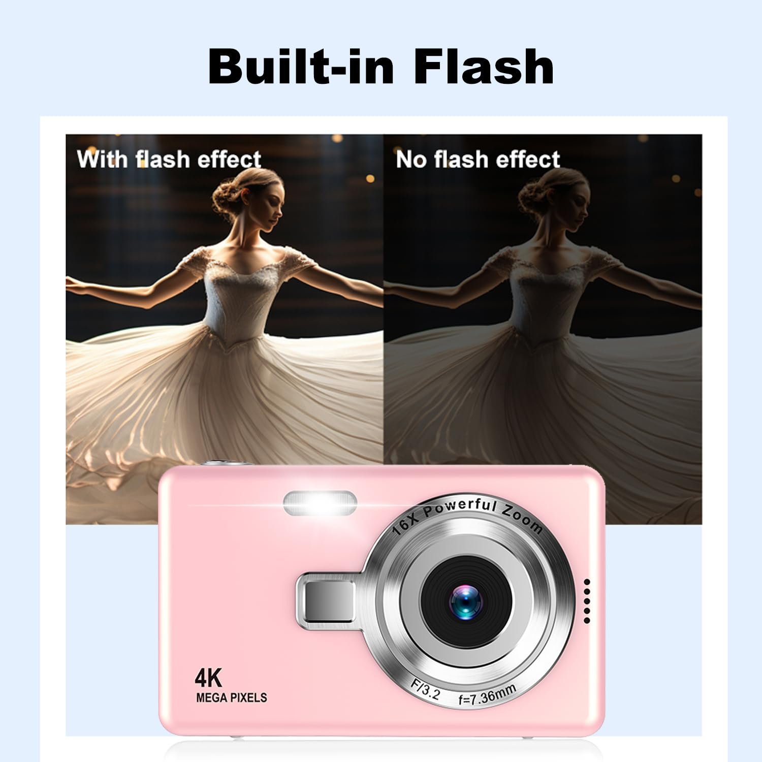 Цифрова фотокамера UHD 4K 50MP 32GB SD 16X Digital Zoom Pink, фото №4