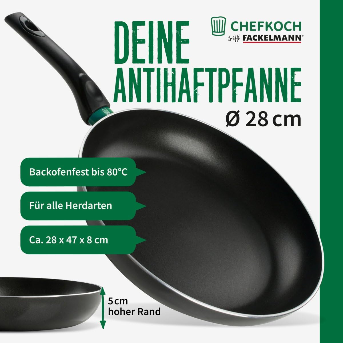 Сковорода FACKELMANN Chefkoch Bielefeld 28 см з антипригарним покриттям алюмінієва, фото №2 Сковорода FACKELMANN Chefkoch Bielefeld 28 см з антипригарним покриттям алюмінієва, фото №2