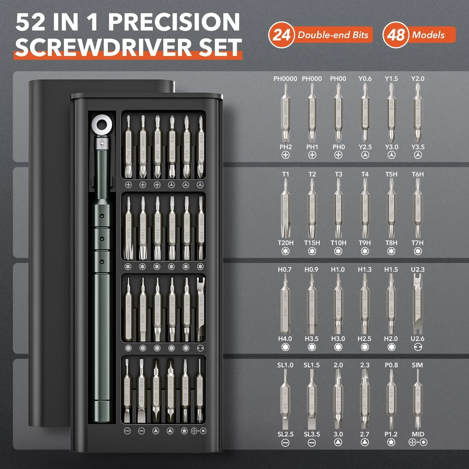 Набір викруток прецизійних JOREST 52-в-1 для електроніки та годинників, фото №6