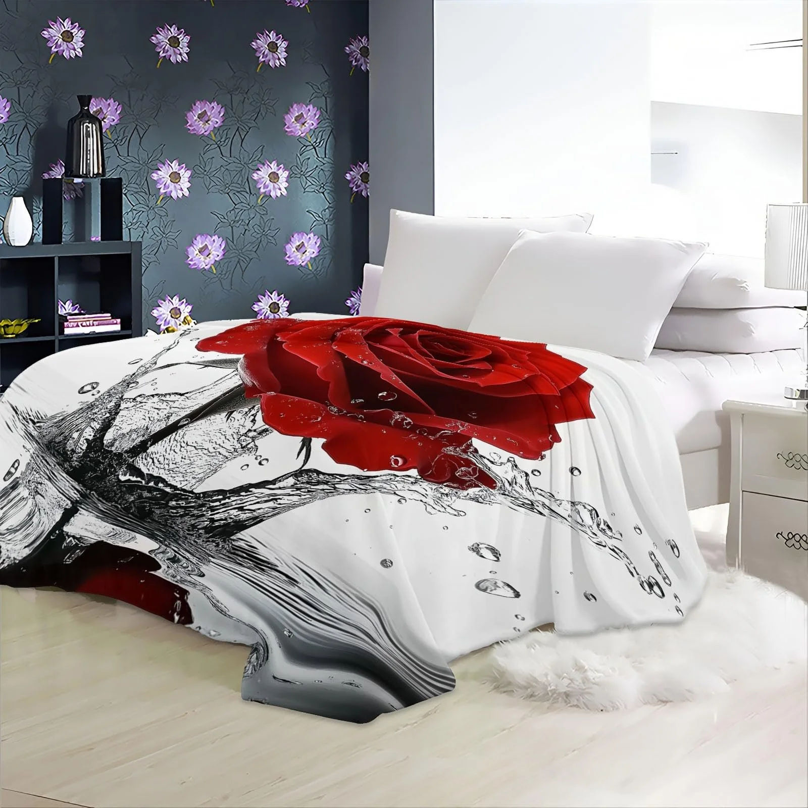 Фланелева Покривало Однотонний малюнок краплі води троянди, червоний, 200 x 200 см, фото №6