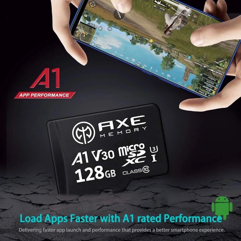 Карта пам'яті AXE MicroSDXC 128GB + SD Adapter A1 V30 UHS-I U3 4K, фото №5 Карта пам'яті AXE MicroSDXC 128GB + SD Adapter A1 V30 UHS-I U3 4K, фото №5