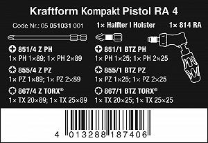 Набор Kraftform Kompakt Pistol RA 4 (PH, PZ, TX) WERA 05051031001 synthetic.ua - Фото 1
