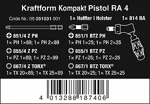 Набор Kraftform Kompakt Pistol RA 4 (PH, PZ, TX) WERA 05051031001 synthetic.ua - Фото 1