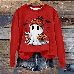 Женская толстовка Halloween Ghost Graphic Halloween Hexe Niedlich Halloween Gruselige Outfits Trendy Langarm Rundhalsausschnitt 2025 Kleidung Weich Mode Goth Y2K Vintage Loose Fit Western synthetic.ua - Фото 1