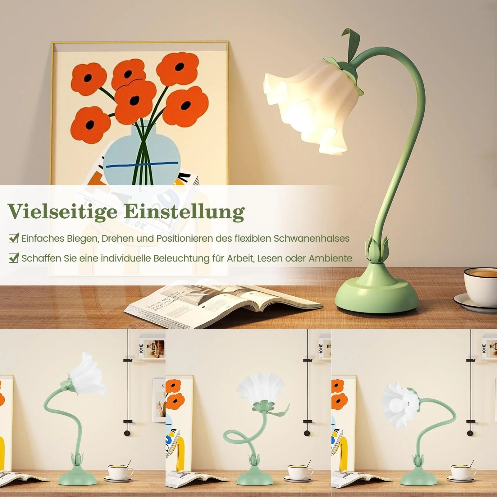 Настільна лампа COSTWAY у формі квітки конвалії з акриловим плафоном E27, фото №2