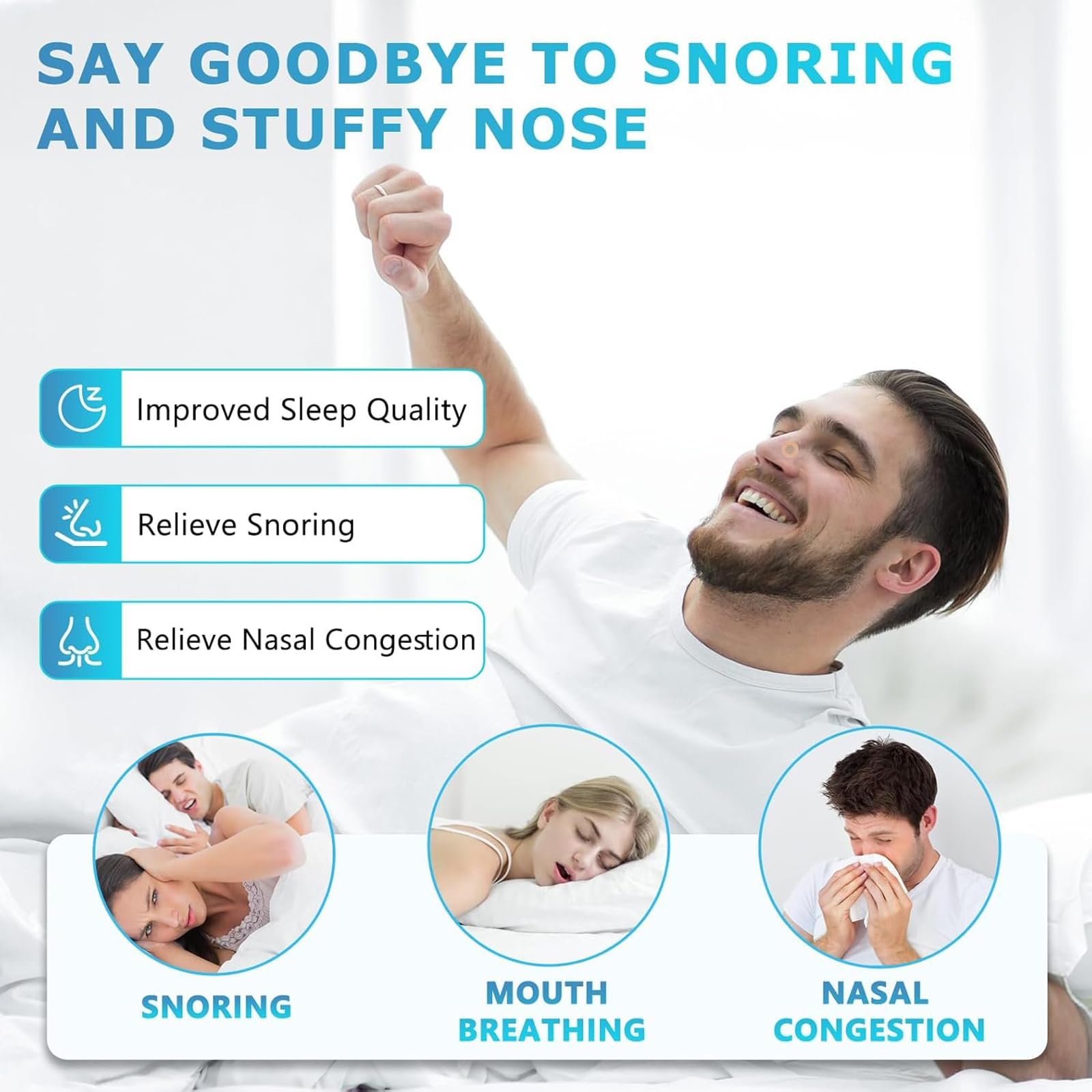 Магнітні назальні пластирі 60 шт. Проти хропіння, ефективні назальні смужки, краще дихання та якість сну Білий, фото №5