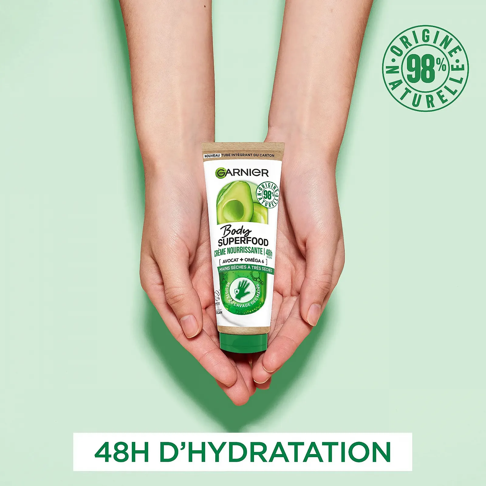 Крем для рук Garnier Body Superfood Питательный с авокадо и омега 6 - веганская формула с 98% натуральных ингредиентов - для очень сухой кожи рук - 75 мл, фото №3