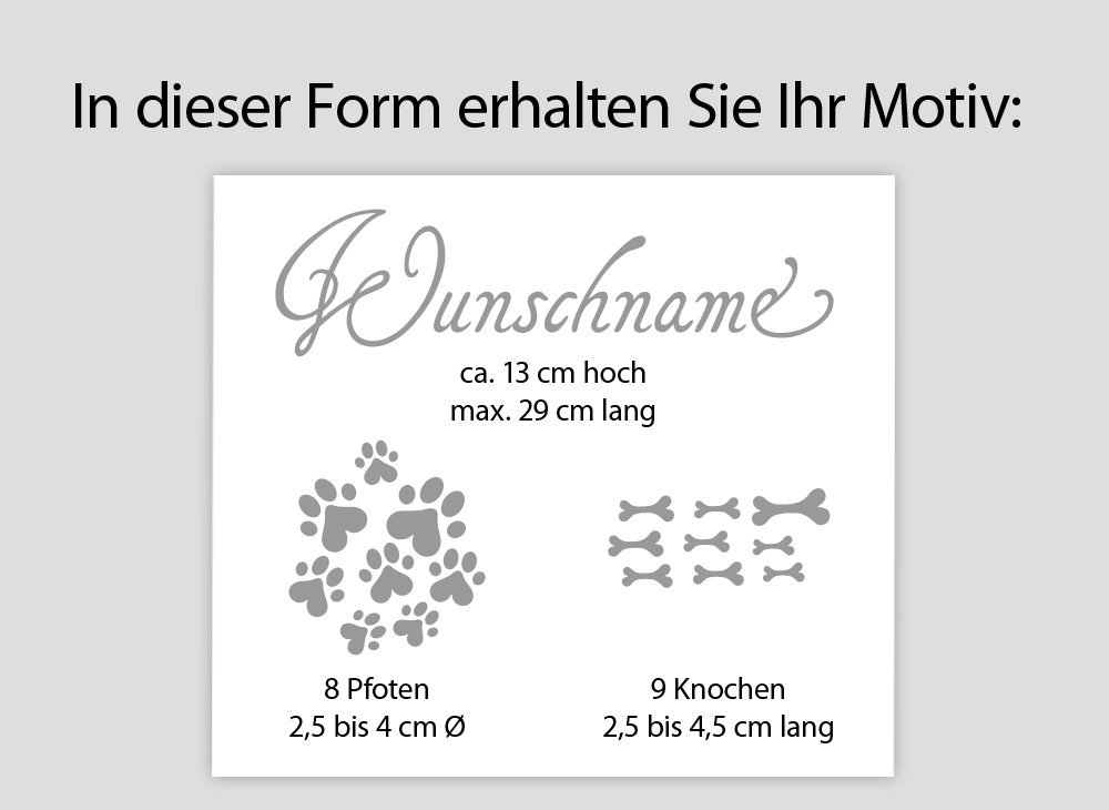 Наклейка на стіну Grandora W806 Ім'я + Собача лапа Кістка 50 x 15 см Чорна, фото №3