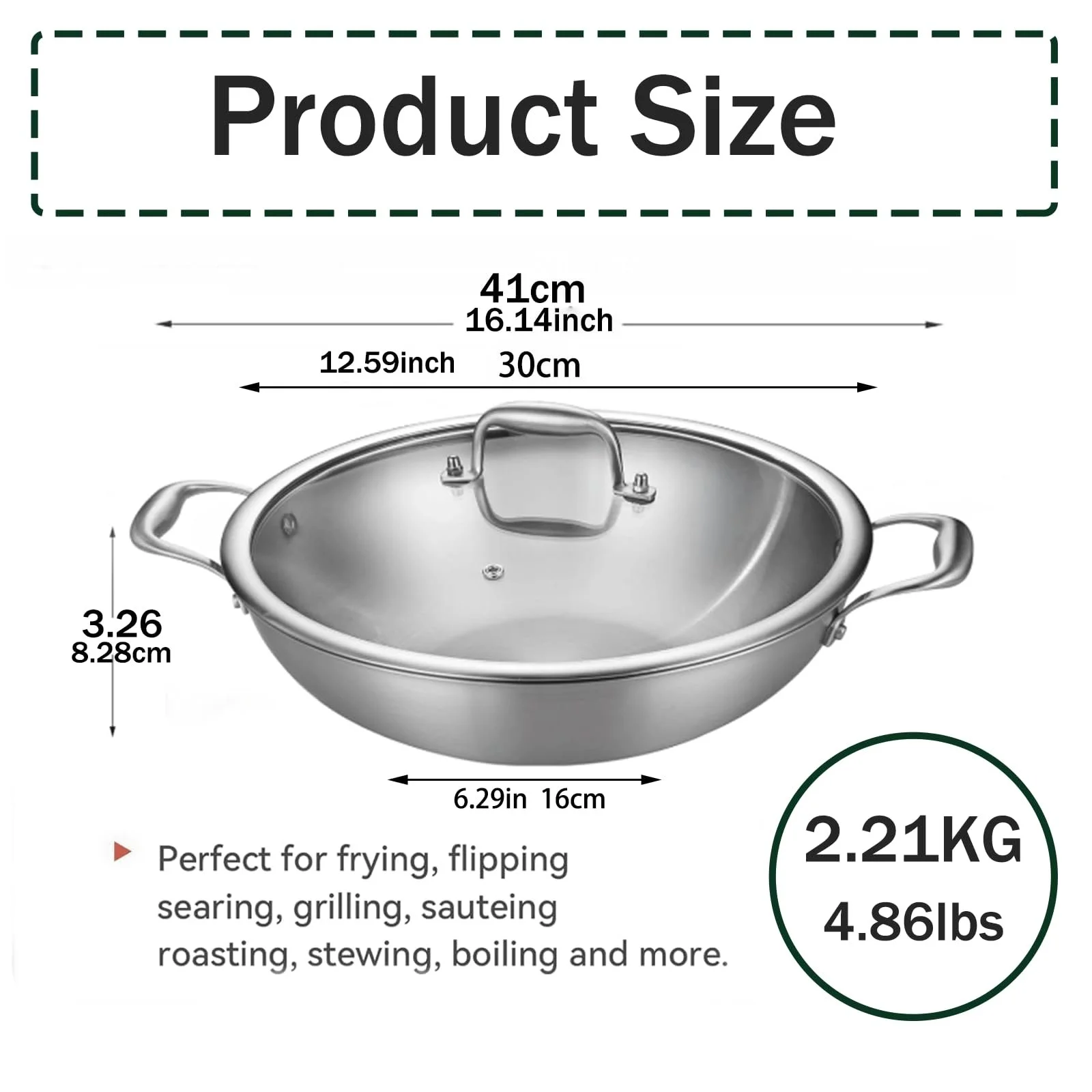 Сковорідка DELARLOCHEF Нержавіюча сталь 30 см з кришкою, фото №2