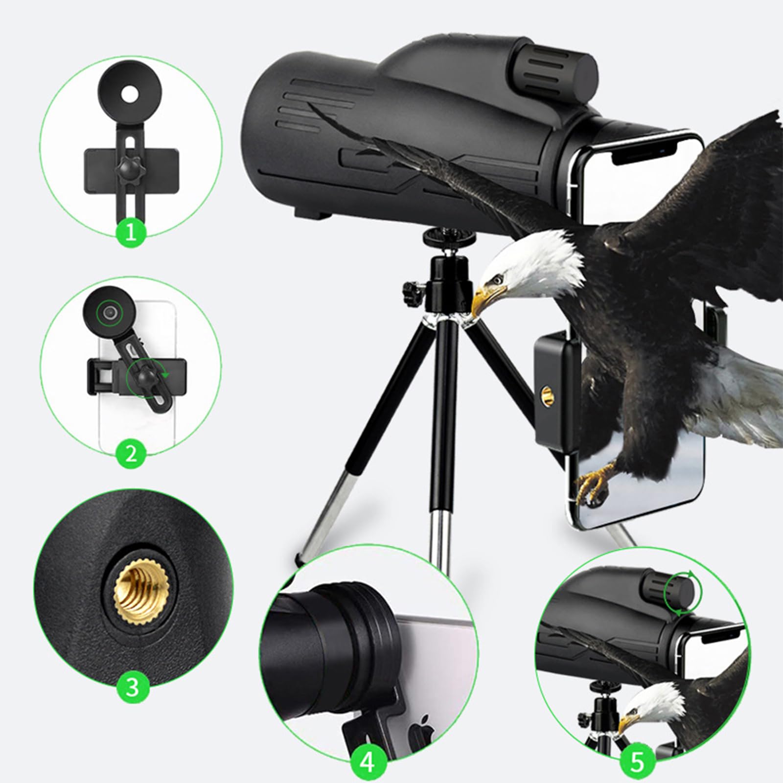 Монокуляр TAZYMKSD для дорослих з штативом для спостереження за птахами, для кемпінгу та подорожей, фото №6