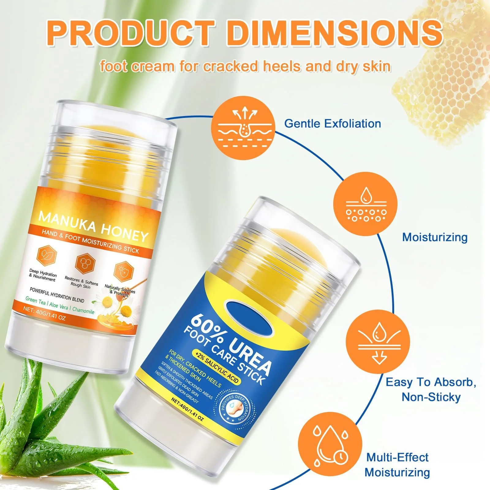 Набор кремов для ног с 60% мочевиной и медом Увлажняющий против трещин и зуда 2 шт., фото №4