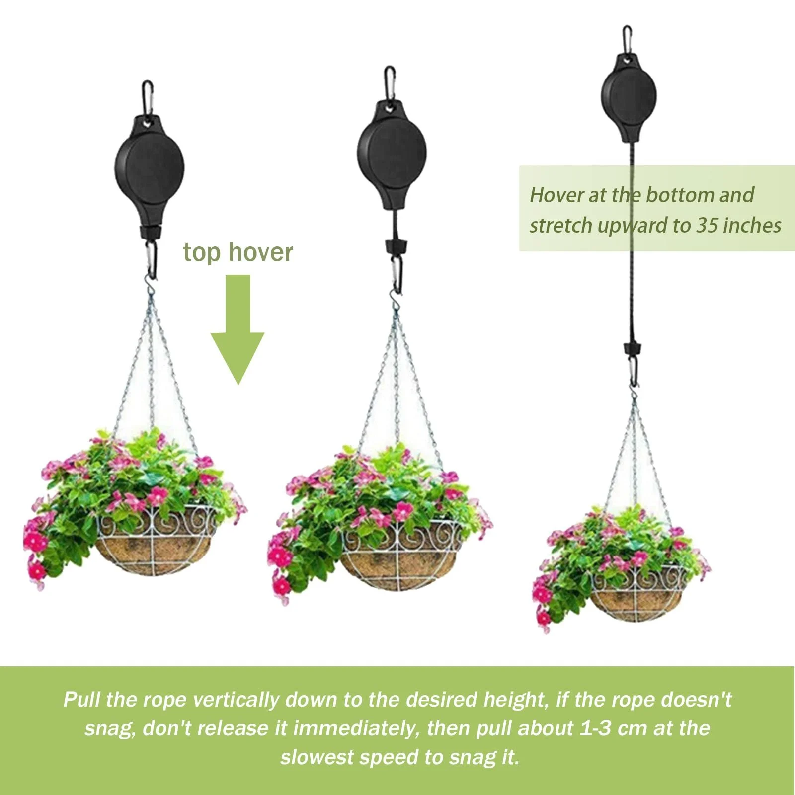 Крючки для подвесных корзин выдвижные с регулируемым механизмом, черные, 2 шт., фото №5