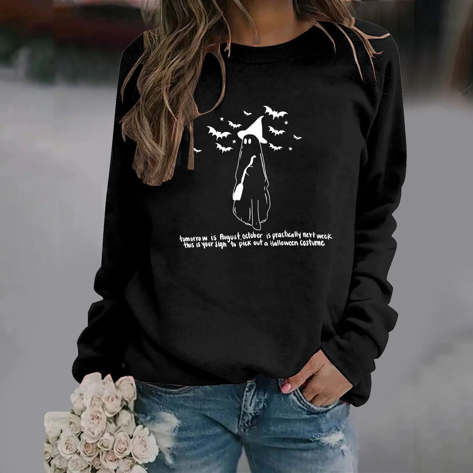 Легкий Хэллоуин-свитшот, пуловер, топы, модный, повседневный, теплый женский свитшот, с длинными рукавами, с круглым вырезом, мягкий, с принтом, зимний свитшот, топы, на молнии, фото №2