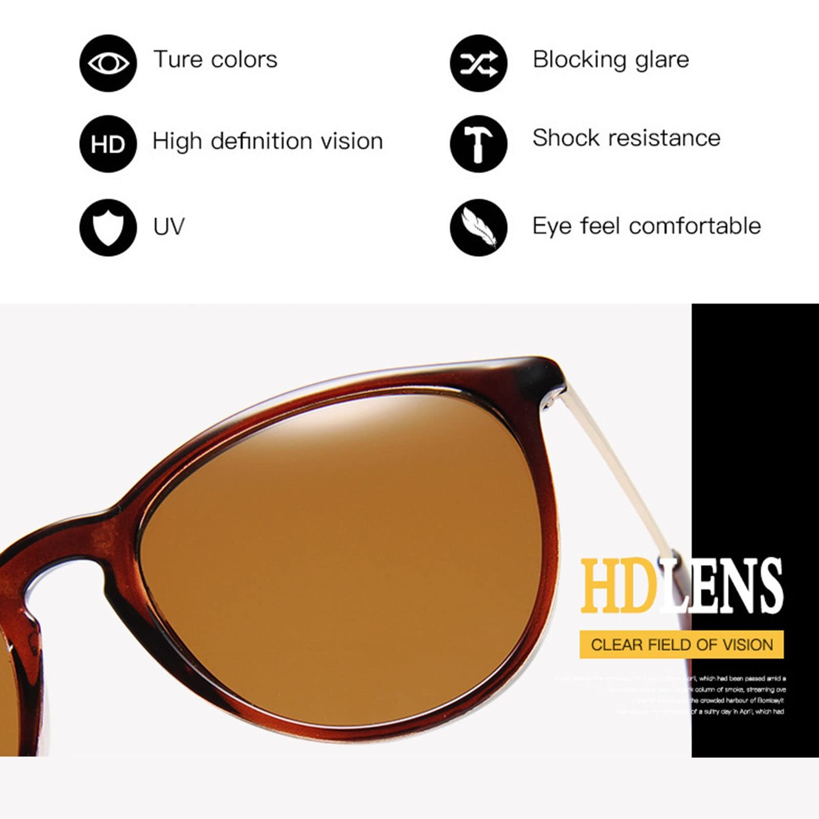 Солнцезащитные очки DZCYAOHL Ретро Круглые UV400 Черный (3 шт), фото №6