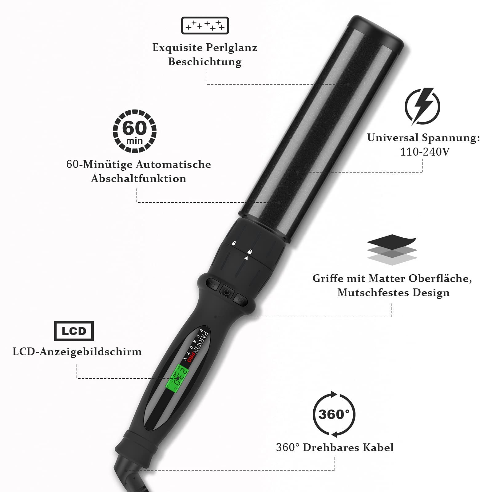 Плойка Parwin Pro Beauty 7-в-1 Професійний набір зі змінними насадками LCD 100-230°C, фото №8 Плойка Parwin Pro Beauty 7-в-1 Професійний набір зі змінними насадками LCD 100-230°C, фото №8