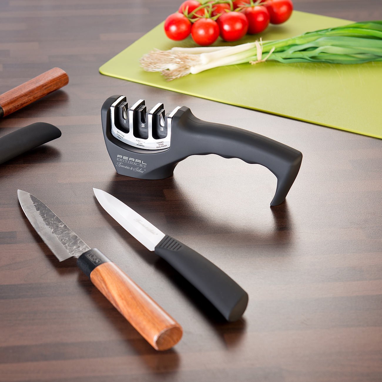 Ручне точило Rosenstein & Söhne Flash Sharpener 3-рівневе алмазне для сталевих та керамічних ножів чорне, фото №2