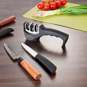 Ручне точило Rosenstein & Söhne Flash Sharpener 3-рівневе алмазне для сталевих та керамічних ножів чорне synthetic.ua - Фото 1