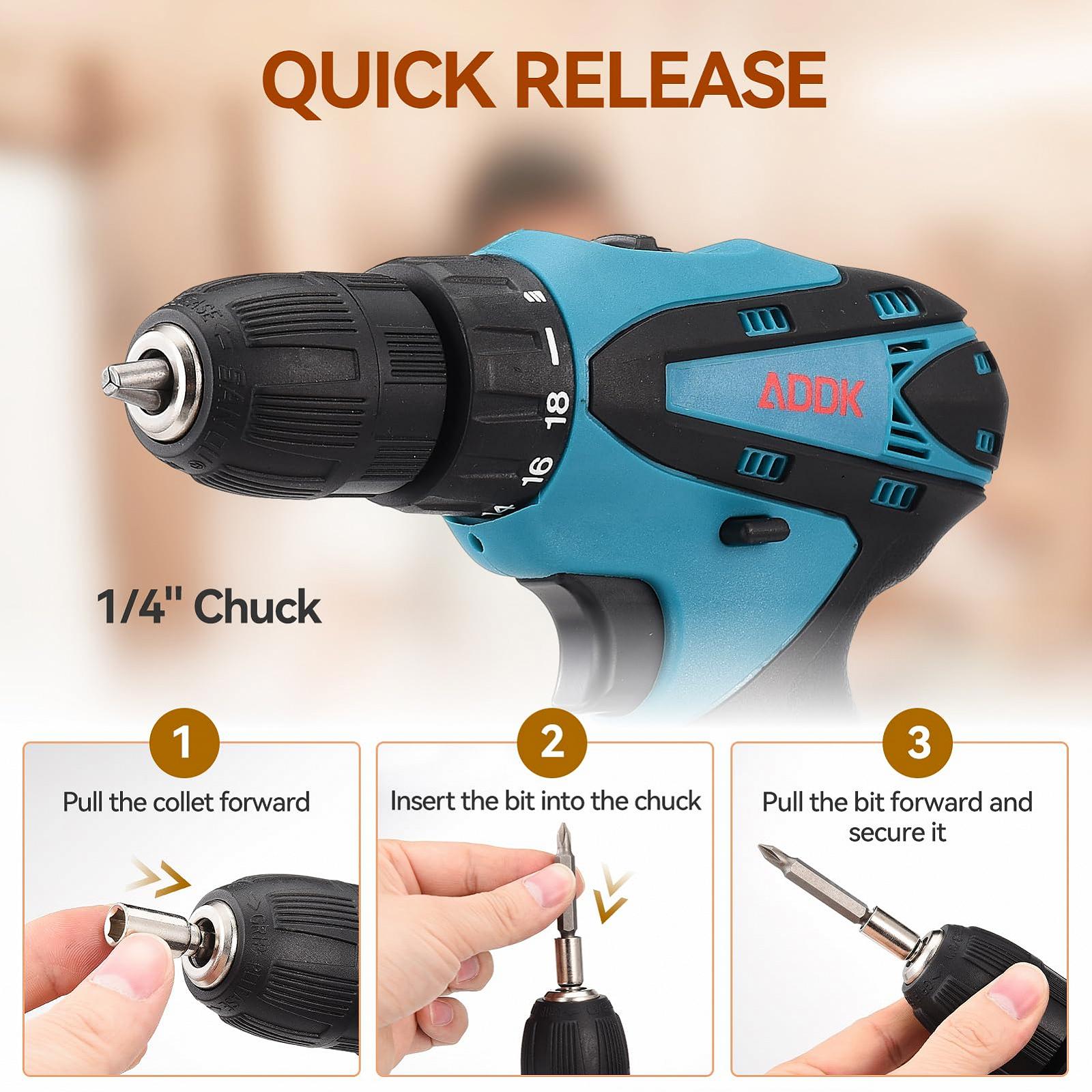 Аккумуляторная дрель ADWOLT 30 шт 12 В 0-6 Нм 18 + 2 уровня с 2 x 1.5 Ah с LED для ремонта и домашнего DIY, фото №3