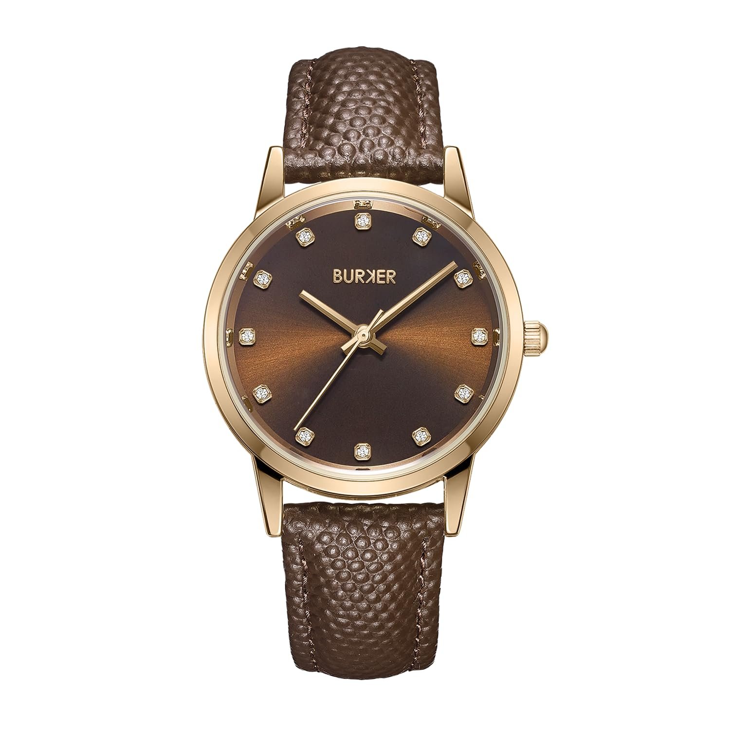 Женские часы BURKER Amy Круглые женские часы с цирконием, кожаный ремешок, нержавеющая сталь, аналоговый кварцевый, 3 ATM водонепроницаемые ">– 32 мм ">– Золотой коричневый / Коричневая кожа, Золотой коричневый - Коричневая кожа, Браслет, фото №1 Женские часы BURKER Amy Круглые женские часы с цирконием, кожаный ремешок, нержавеющая сталь, аналоговый кварцевый, 3 ATM водонепроницаемые ">– 32 мм ">– Золотой коричневый / Коричневая кожа, Золотой коричневый - Коричневая кожа, Браслет, фото №1