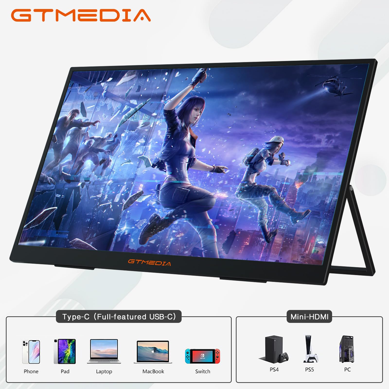 Портативный монитор GT MEDIA 15,6" для ноутбука 1080P FHD USB C HDMI Черный, фото №4 Портативный монитор GT MEDIA 15,6" для ноутбука 1080P FHD USB C HDMI Черный, фото №4