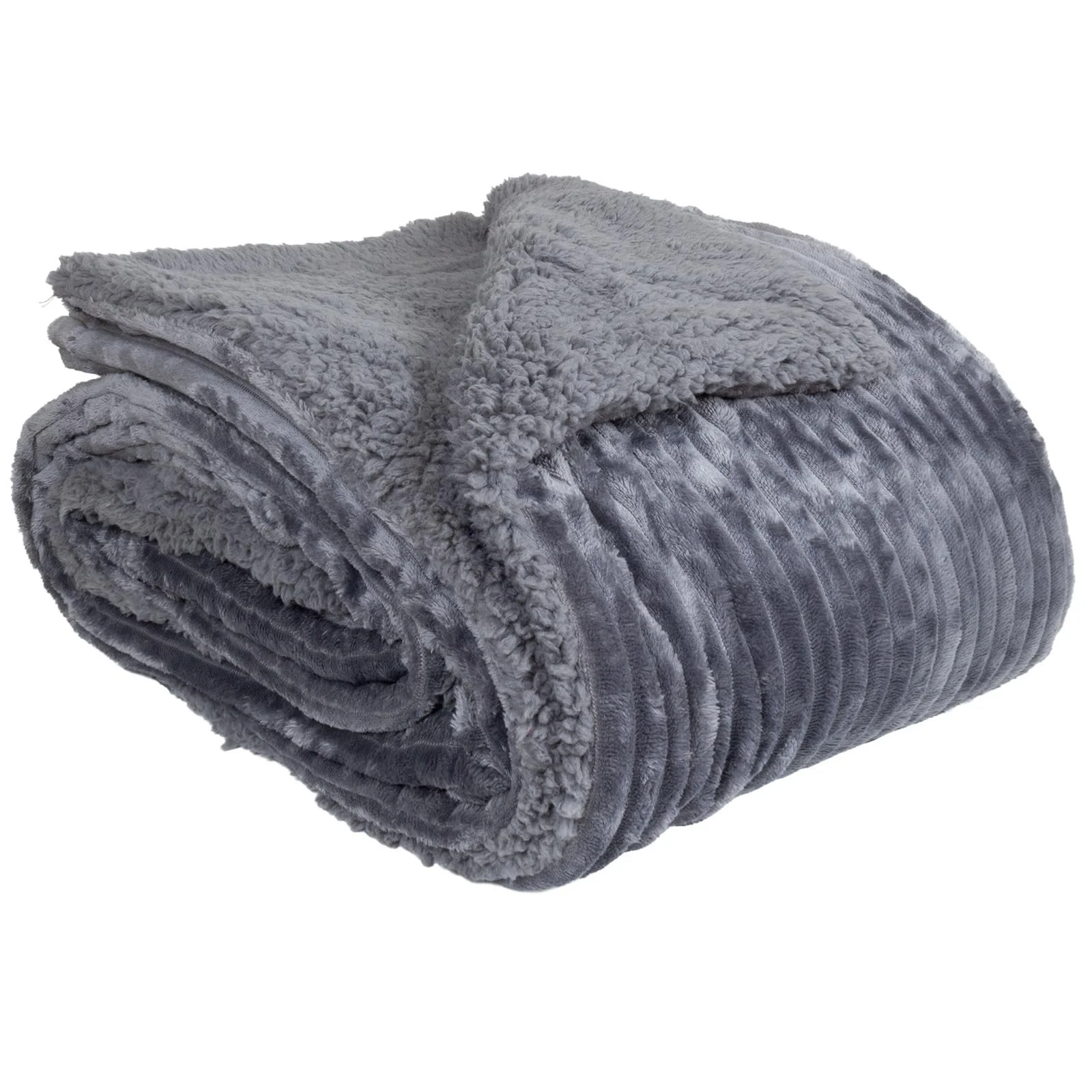 Одеяло Trendyshop365 150 x 200 см, вельветовое, уютное, спинка шерпа, пушистое покрывало (антрацит), фото №3