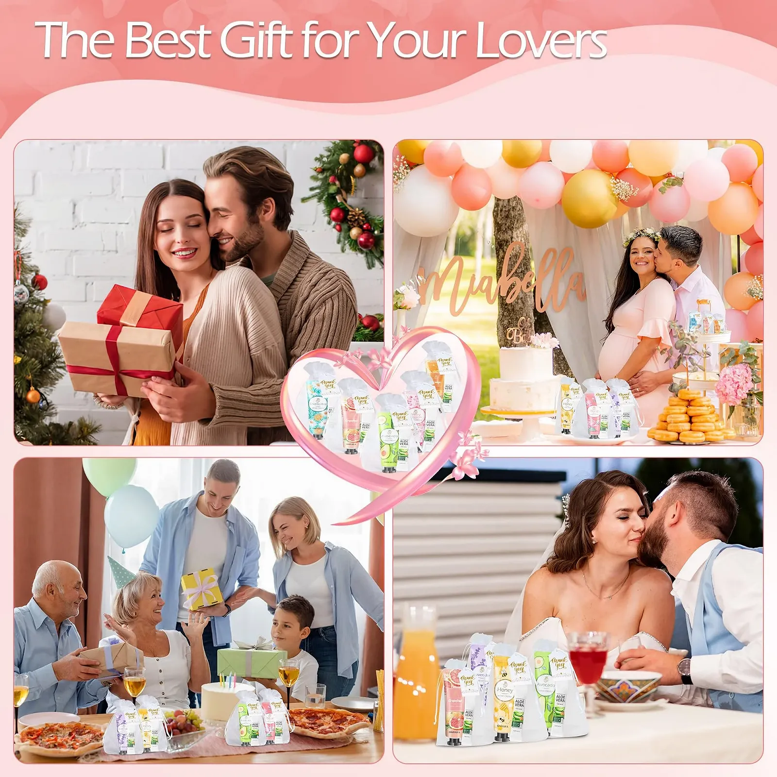 Набор кремов для рук Мини-крем для рук Крем для ног для сухой кожи рук и маска для волос с алоэ вера с сетчатыми карманами, открытка благодарности для подарка, День матери, День рождения, Рождественский подарочный набор для женщин, фото №5