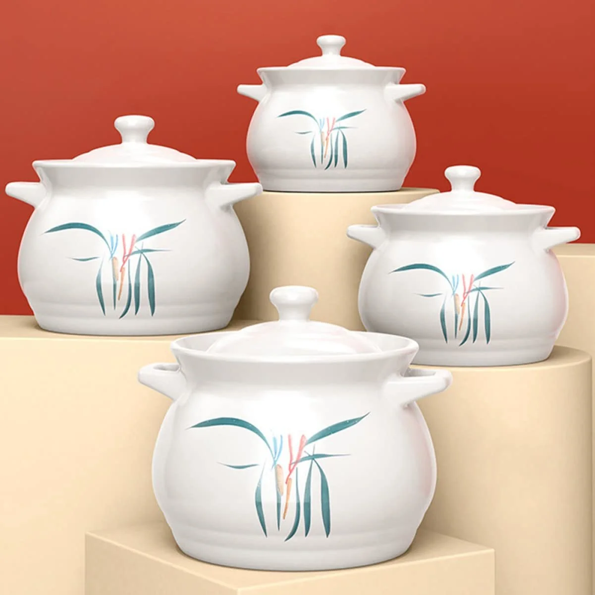 Кастрюля Ceramic 1 шт. жаропрочная с крышкой для супов и тушения прочная, фото №5