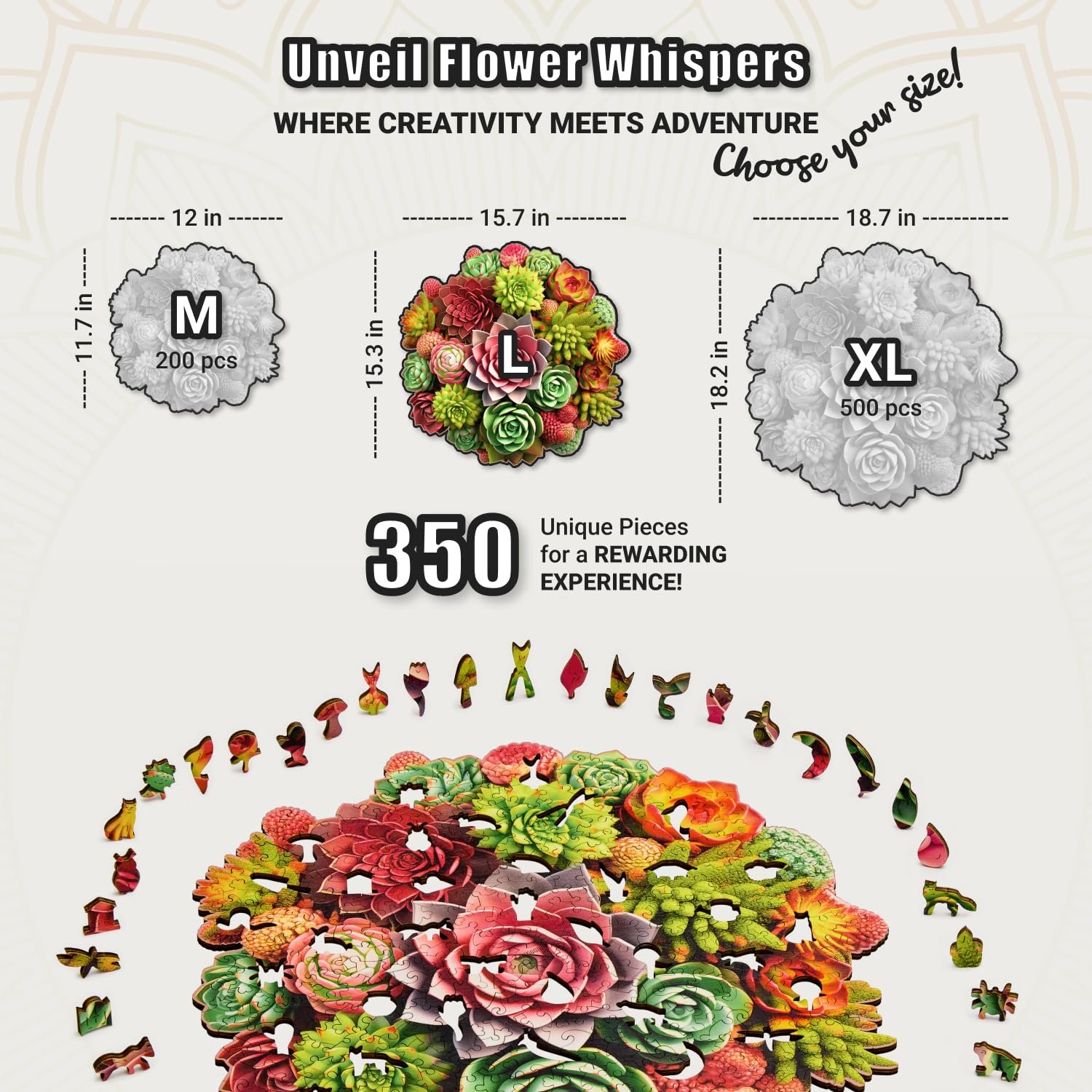 Дерев'яний пазл LEOGOR Succulent Spectrum 350 елементів 40 x 39 см, фото №5