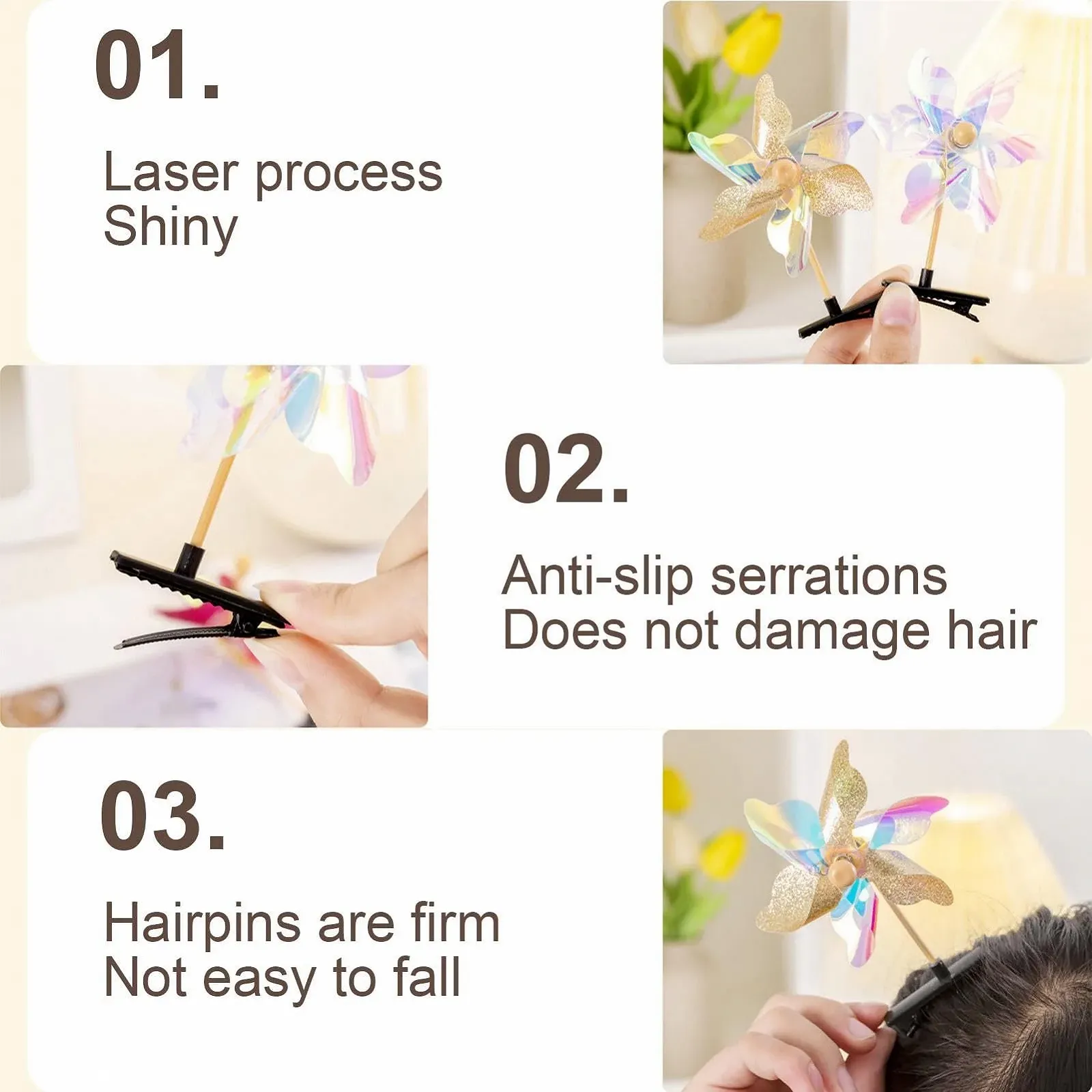 Заколки для волос Ветряная мельница с блестками, Разноцветные заколки для волос Ветряная мельница с блестками, Заколки для волос Ветряная мельница, Мультяшные аксессуары для женщин, фото №6