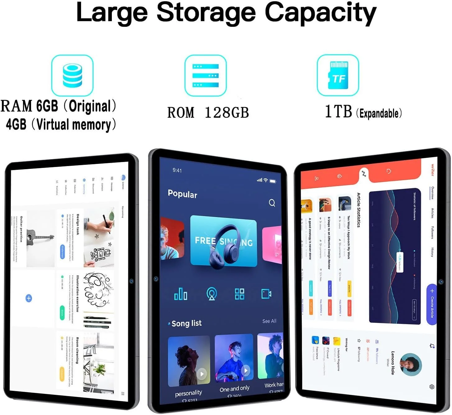 Планшет 10.1" Full HD Ouzrs M3 6/128Gb 8 ядер Andorid 12 6850 mAh Сірий, фото №4 Планшет 10.1" Full HD Ouzrs M3 6/128Gb 8 ядер Andorid 12 6850 mAh Сірий, фото №4