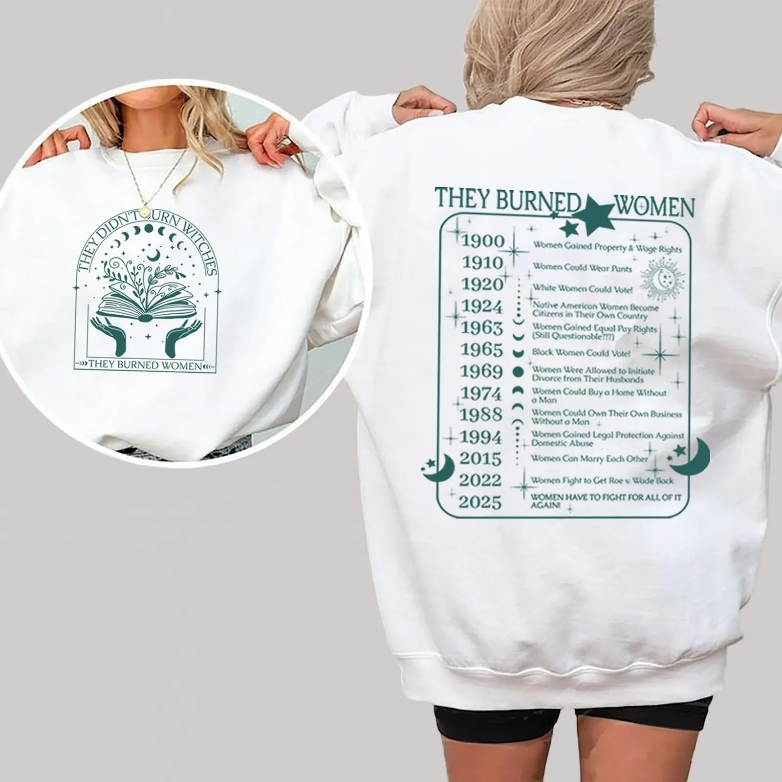 Женский свитшот на историческую тематику They Didn't Burn Witches They Burned Women, круглый вырез, длинный рукав, фото №2