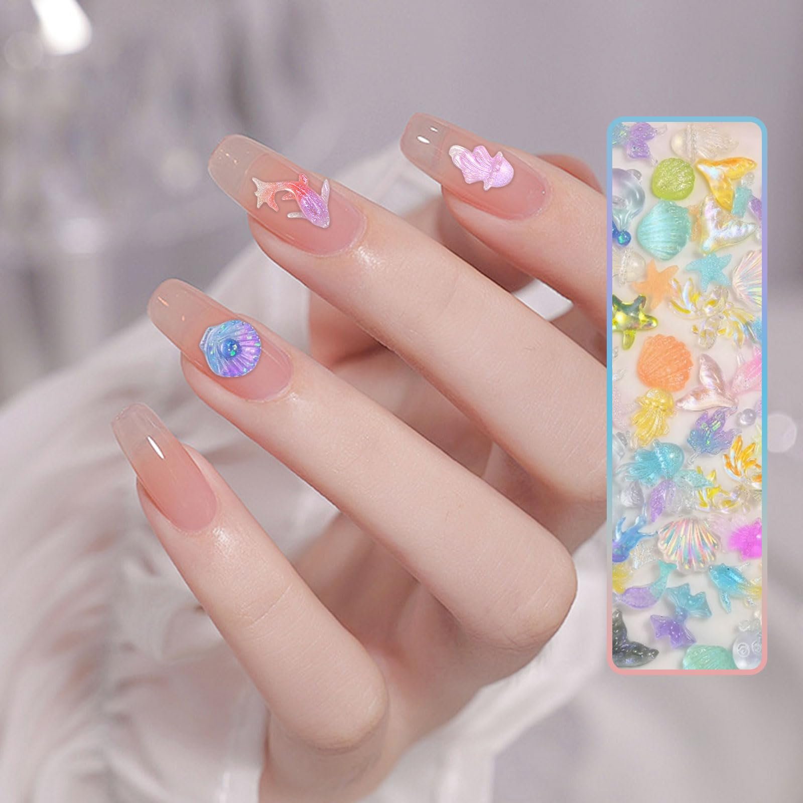 Украшения для ногтей Ракушки из смолы, 200 штук 3D Украшения для ногтей Русалки, Дизайн украшений для ногтей на морскую тематику для женщин, девушек, DIY украшения для маникюра (200 Mix), фото №2
