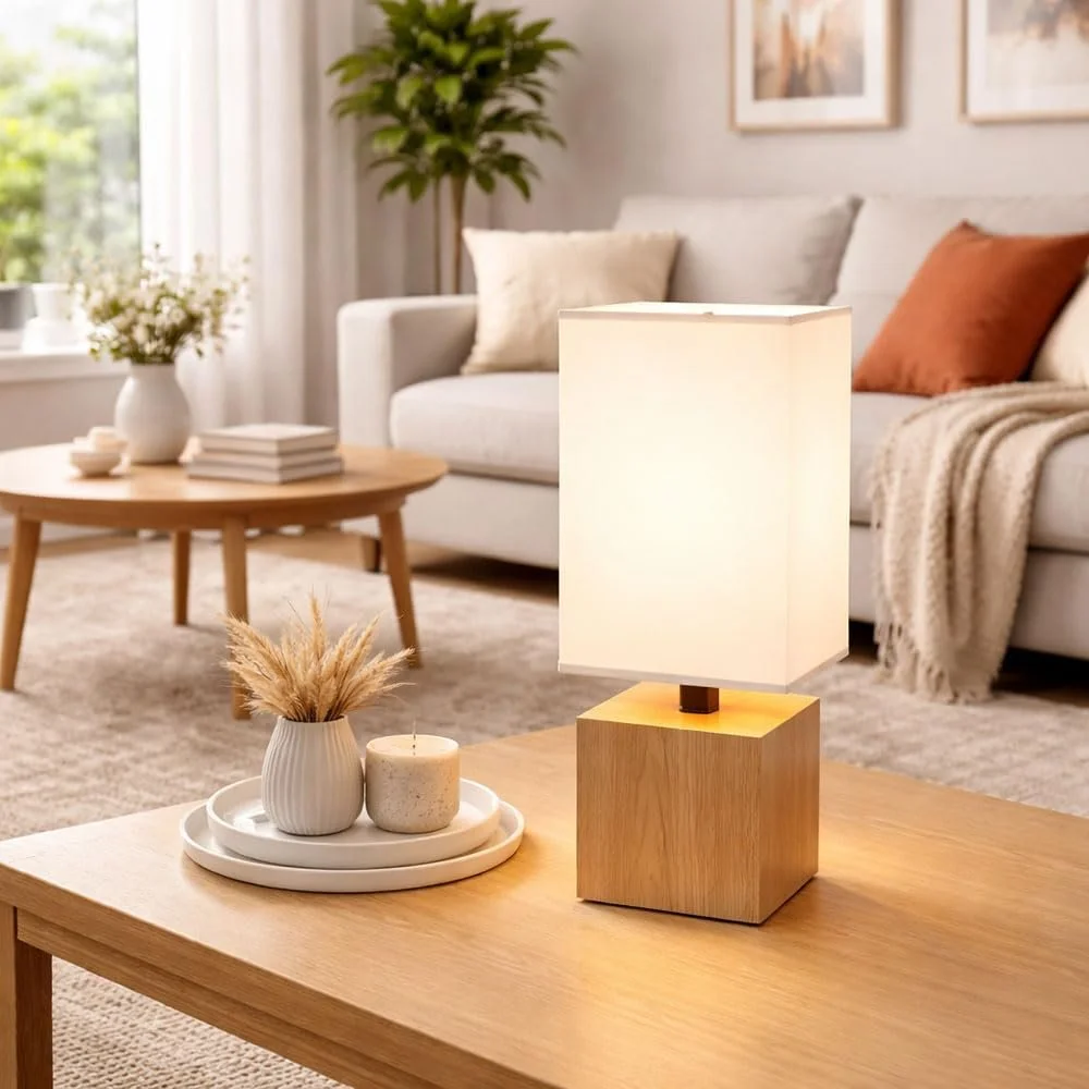 Настольная лампа Globo деревянная квадратная текстиль 1x E27 12 x 12 x 30 см Белая, фото №3