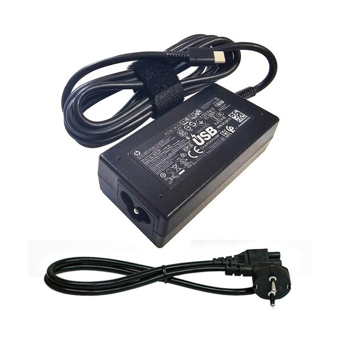 Блок живлення для ноутбука HP 45W USB Type-C 5V/9V/12V/15V 3A, прямий роз'єм, з мережевим кабелем (tpn-aa07), фото №1