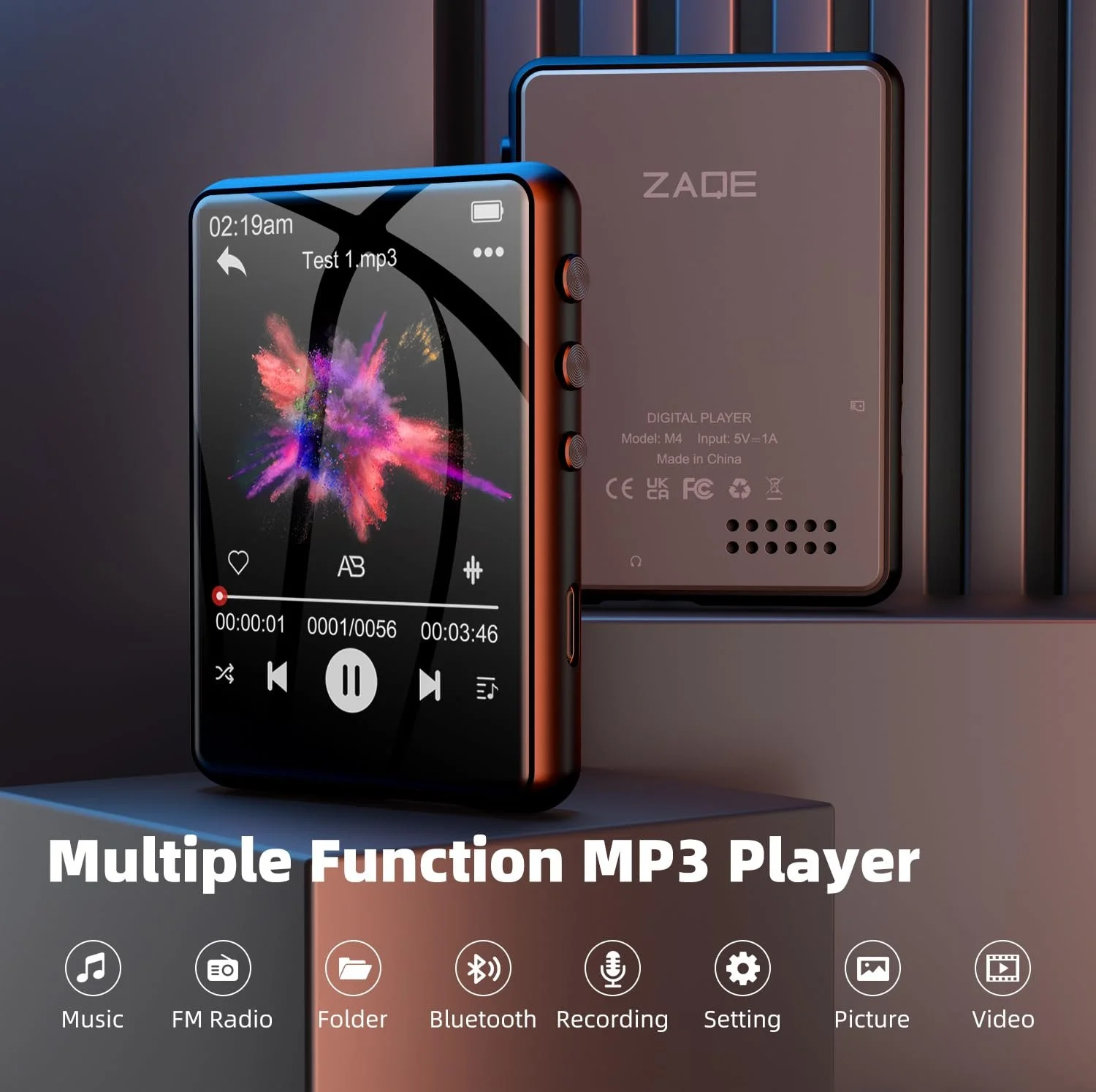 MP3 плеєр ZAQE 64GB Bluetooth 5.3 Чорний, фото №6