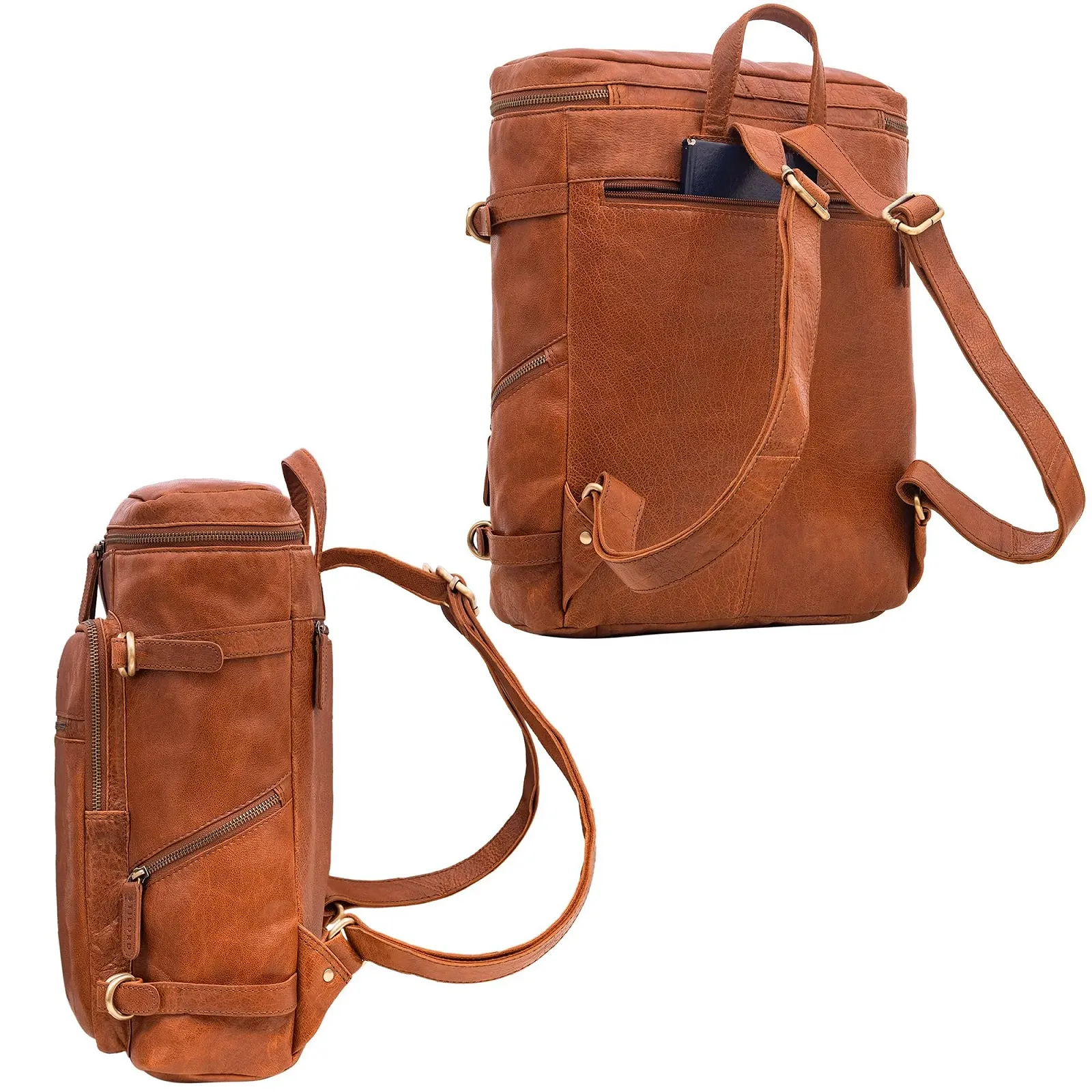 Рюкзак для ноутбука STILORD Alvar 15.6 дюймов Кожаный Коричневый, фото №4