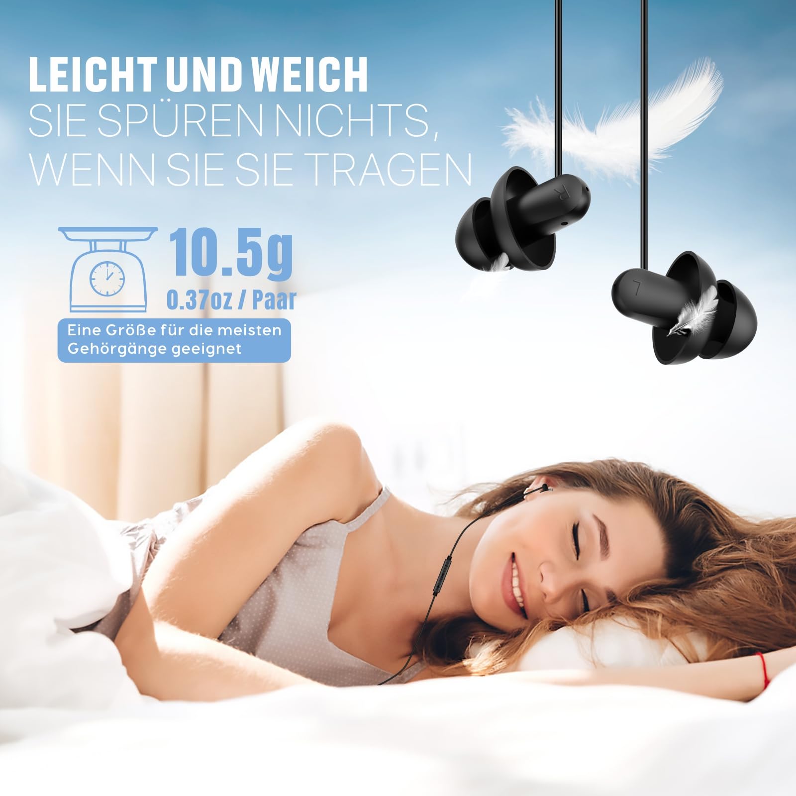 Навушники Hearprotek Sleep Soft Lightweight з мікрофоном і регулюванням гучності 3.5мм, фото №3