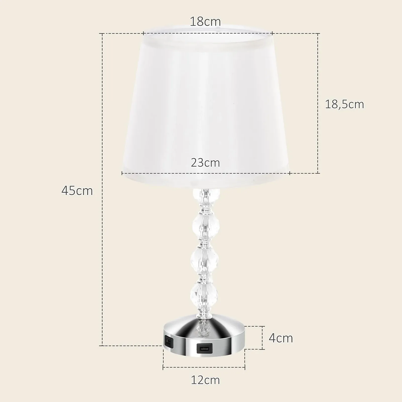 Настільна LED лампа HOMCOM Crystal E27 USB 23 x 23 x 45 см Срібляста Скляна, фото №7