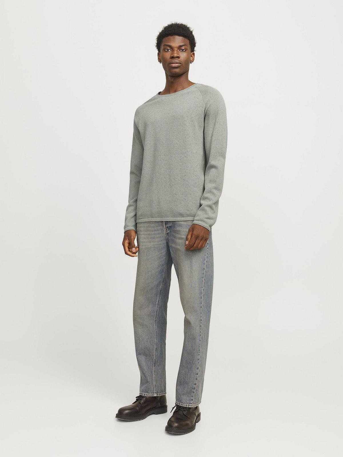 В'язаний пуловер JACK & JONES JJEHILL чоловічий, з круглим вирізом, однотонний, з довгими рукавами, бавовняна сорочка, фото №4