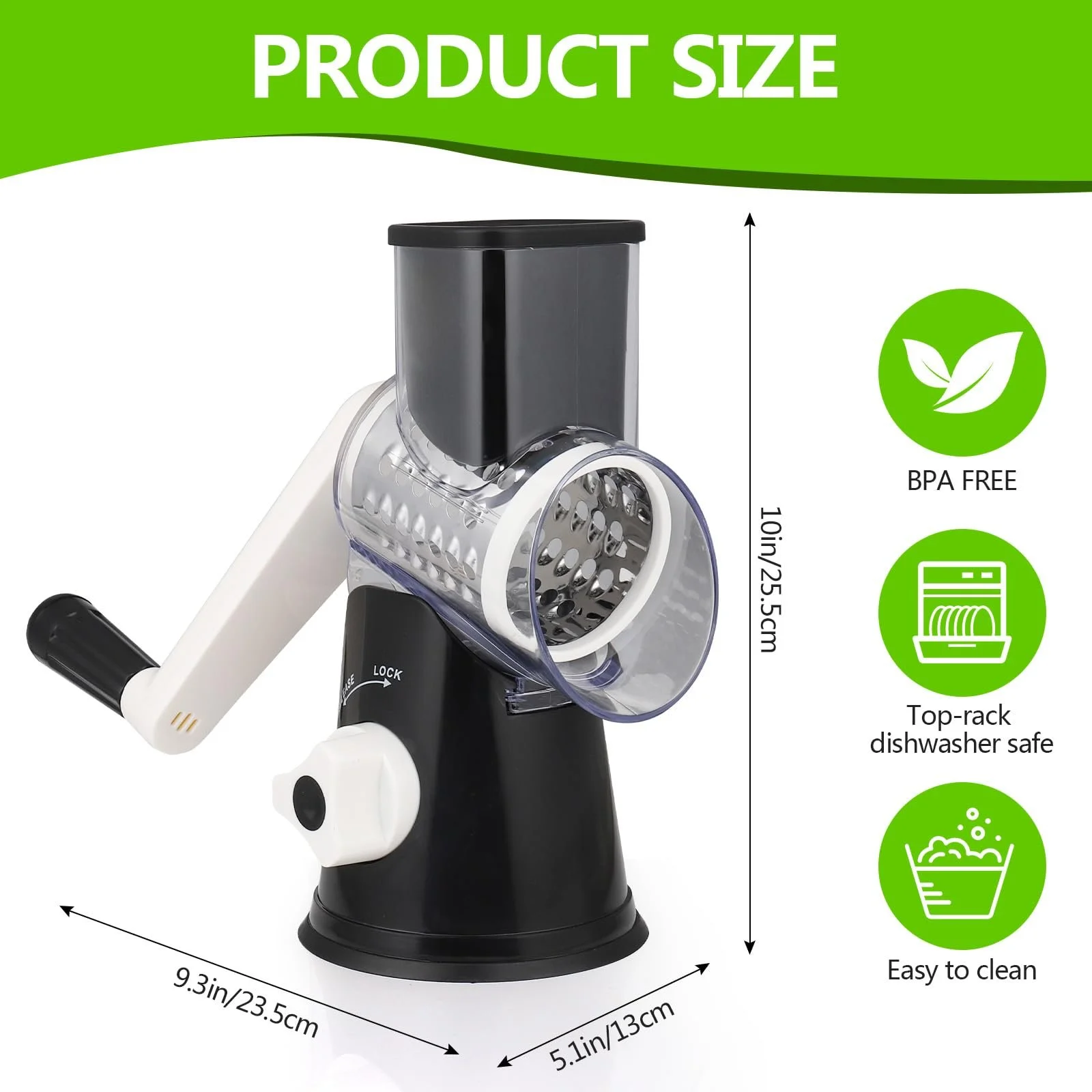 Ручна терка Diealles Shine, з ручкою, для овочів, з 3 змінними барабанними лезами з нержавіючої сталі, фото №6