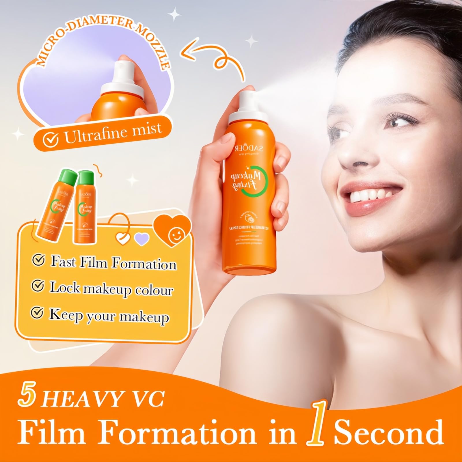 Спрей Primer Water Matte 5 Heavy VC Waterproof Makeup Fixation Mist 150мл, фото №4