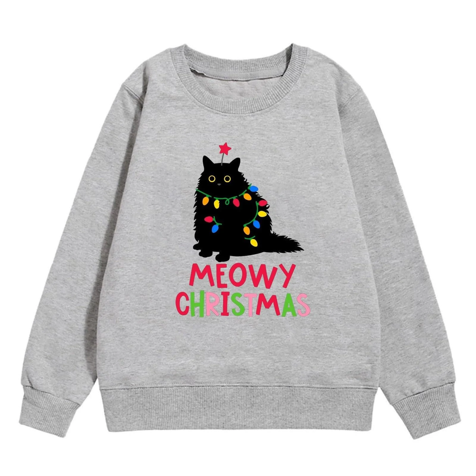 Пуловер для мальчиков с кошачьим принтом, мягкий флисовый верх, с длинными рукавами и круглым вырезом, осенняя одежда, фото №1