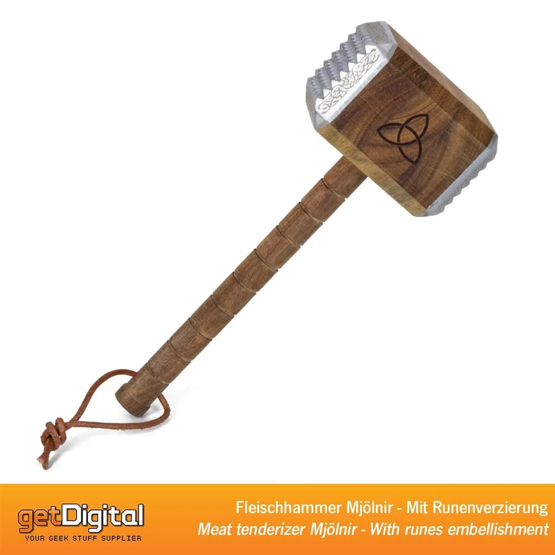 Молоток для мяса getDigital Mjölnir (молот Тора) из акации с алюминиевыми ковпачками и рунами, фото №3