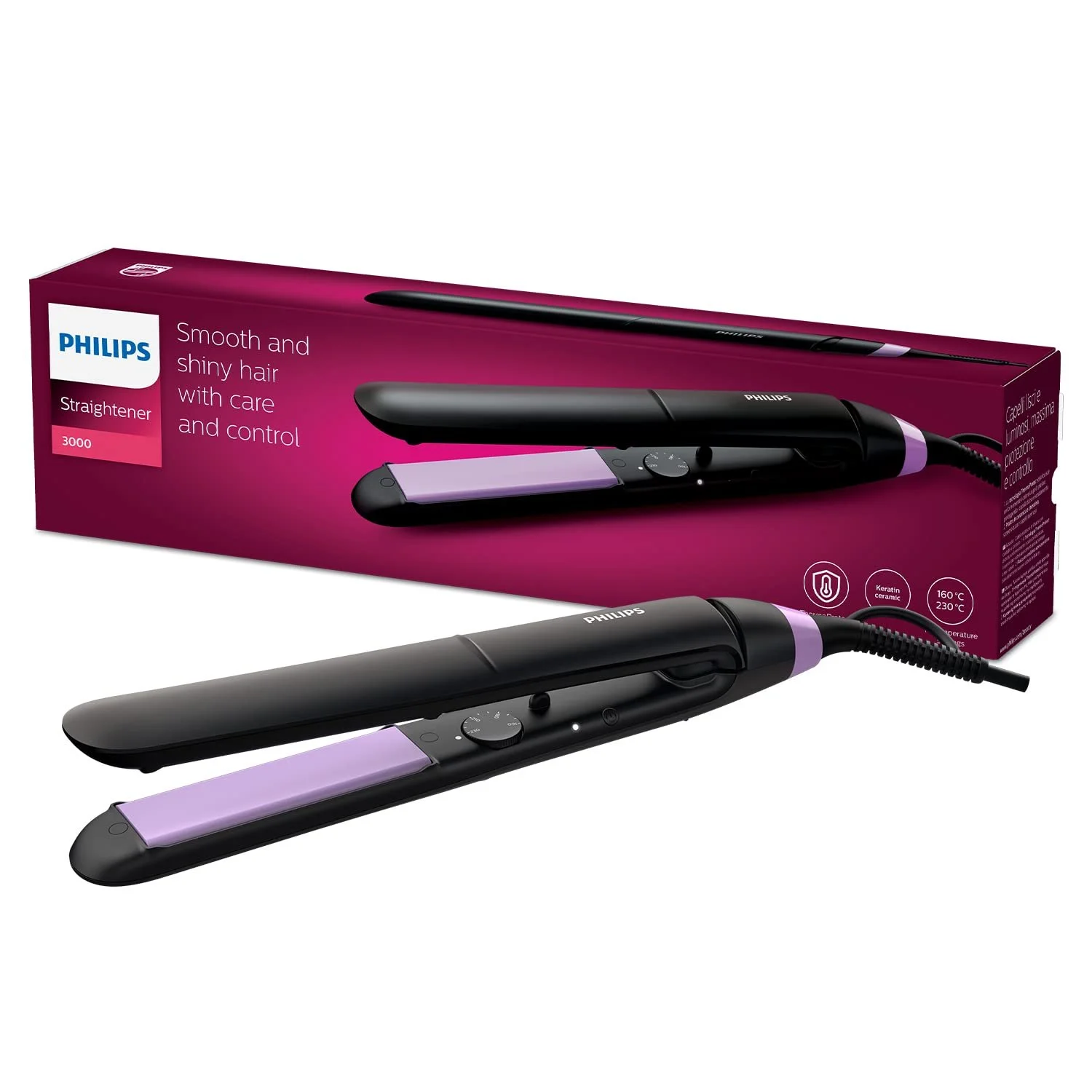 Выпрямитель для волос Philips StraightCare Essential BHS377/00 Черный/Розовый, фото №1 Выпрямитель для волос Philips StraightCare Essential BHS377/00 Черный/Розовый, фото №1