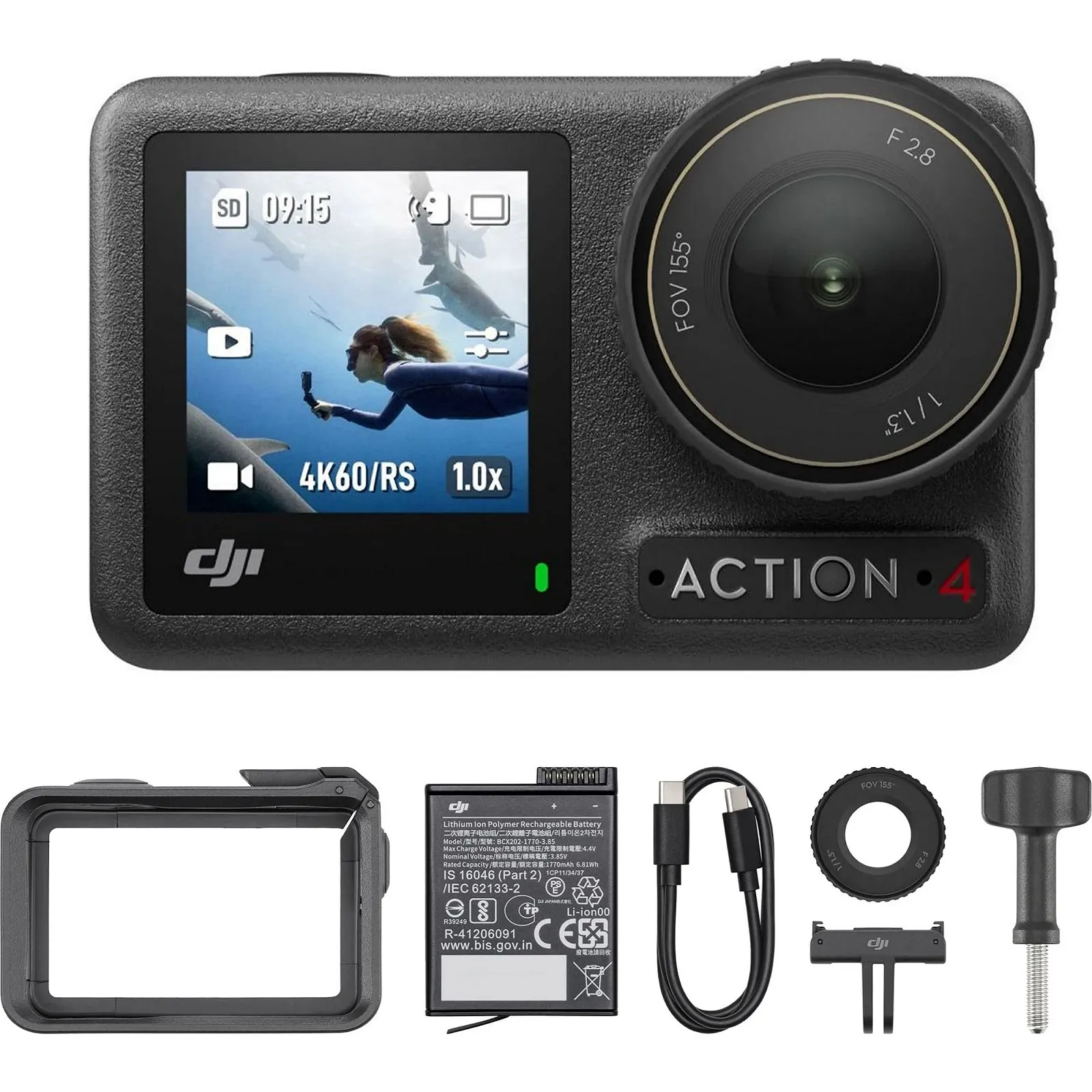 Екшн-камера DJI Osmo Action 4 Essential Combo / 10Мп / 4К / 240fps / Wi-Fi / Bluetooth / Водонепроникна / Чорна, фото №1