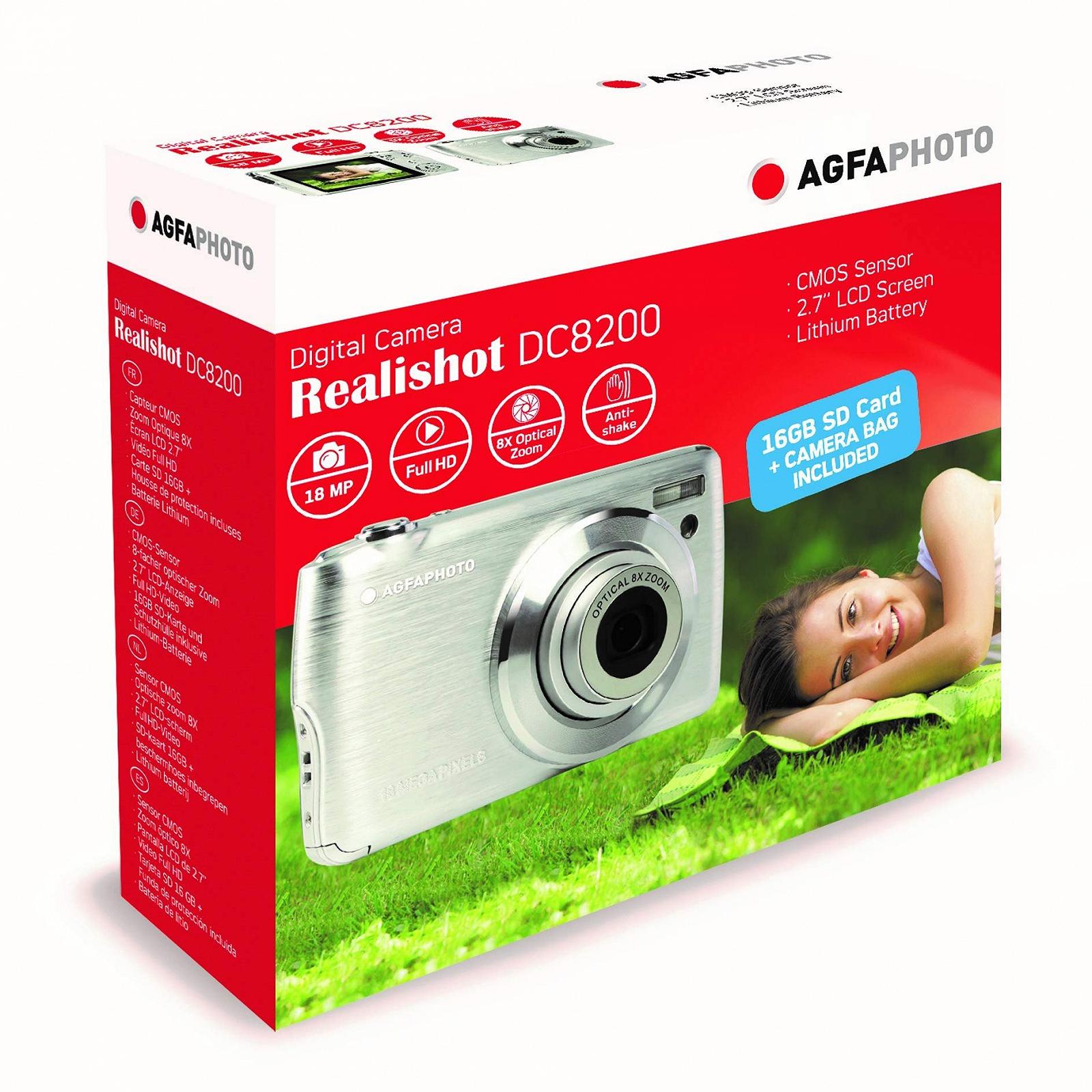 Компактная камера AGFA PHOTO Realishot DC8200, 18 Мп, Full HD видео, 2.7-дюймовый ЖК-экран, 8-кратный оптический зум, литиевая батарея и SD-карта 16 ГБ - Серебристый, фото №9