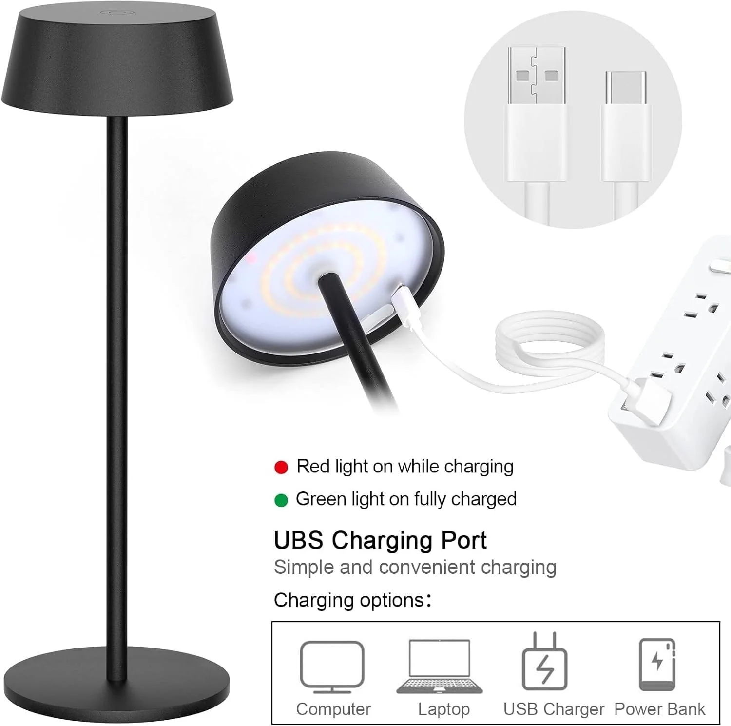 Настільна лампа Klighten Набір 2 шт. Сенсорне керування LED Алюміній Акумуляторна Тепла біла IP65 Водонепроникна, фото №5