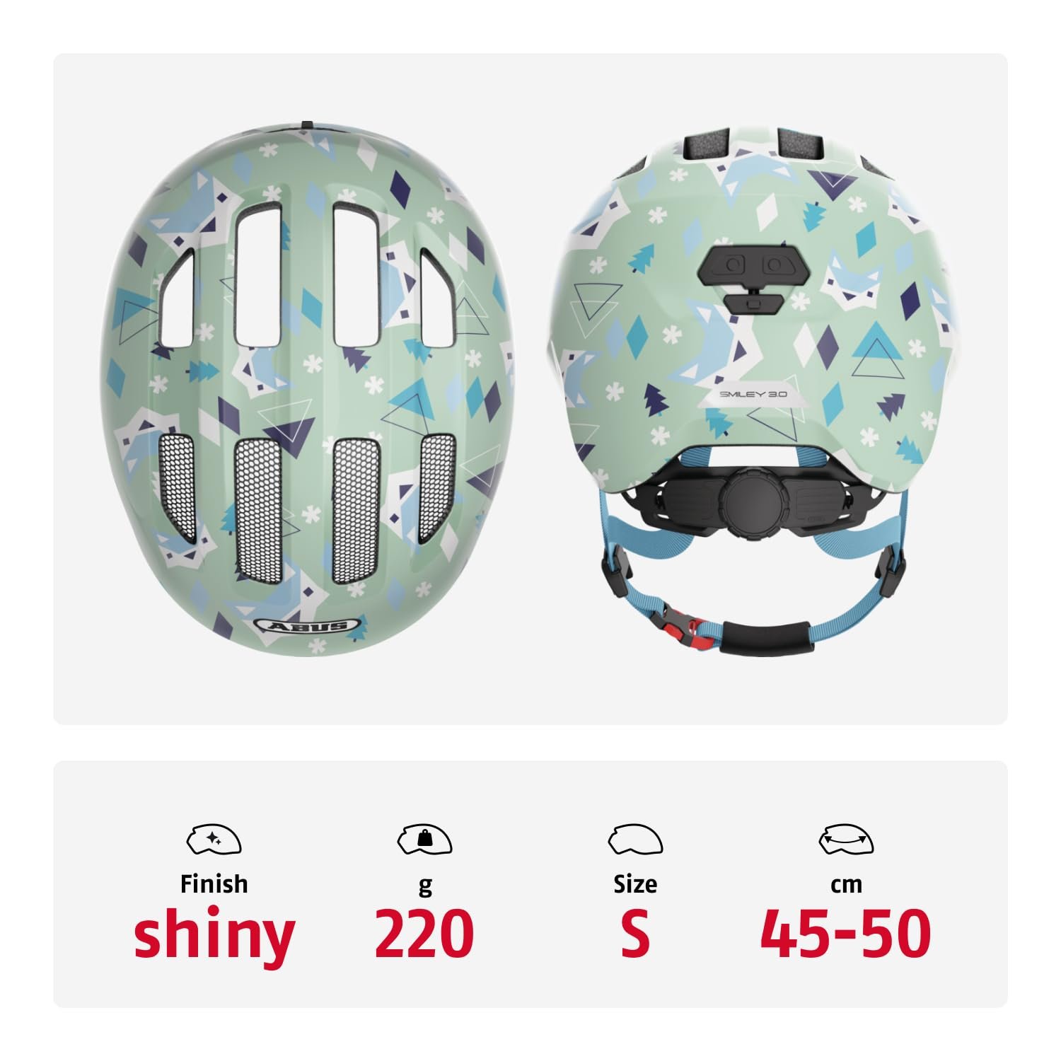 Шолом ABUS Smiley 3.0 Дитячий Велосипедний Світло-зелений з візерунком (зелений Nordic). Розмір S: Обхват голови: 45–50 см, фото №3